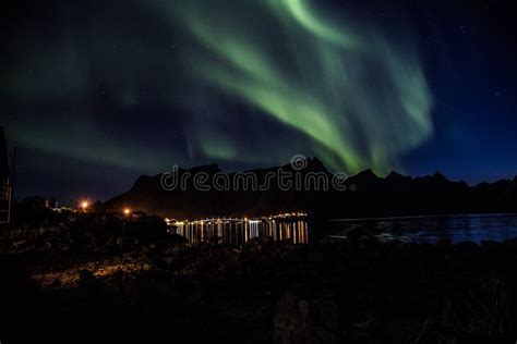 Northern Lights Above Reine in Lofoten Islands in Norway Stock Photo - Image of light, europe ...