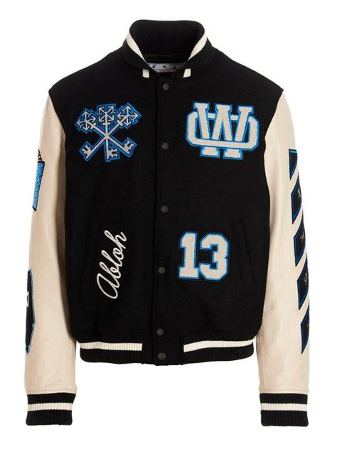 Off White C O Virgil Abloh Buttoned Long Sleeved Varsity Jacket In