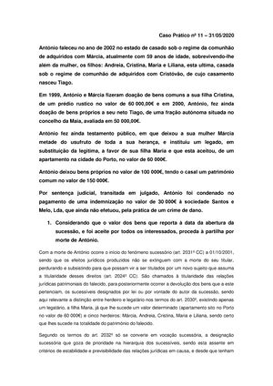 Caso Pratico 6 casos práticos 1 Caso Prático nº6 Direito das