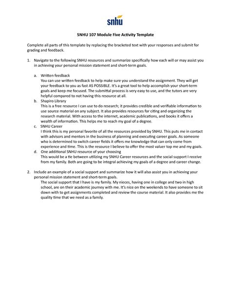 Snhu Module Five Activity Template Snhu Module Five Activity