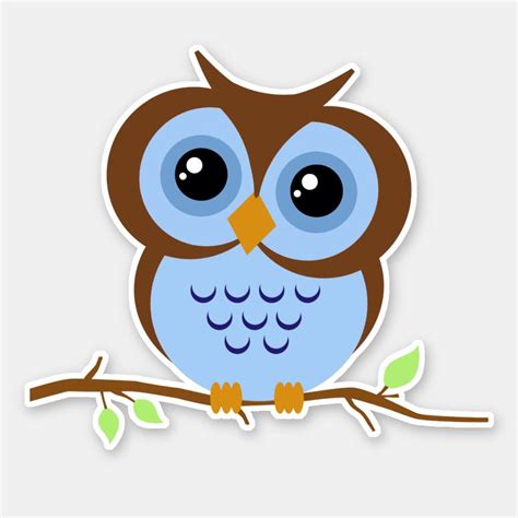 Cutie Cartoon Blue Owl Vinyl Sticker Owl Cartoon Purple