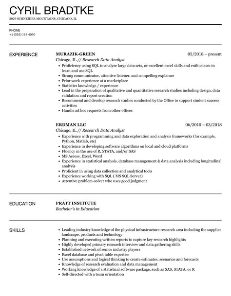 Research Data Analyst Resume Samples Velvet Jobs