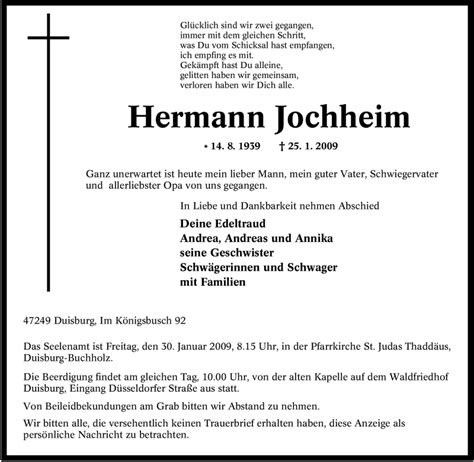 Traueranzeigen Von Hermann Jochheim Trauer In Nrw De