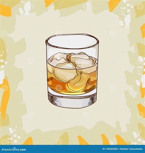 Godfather Cocktail Illustration Alcoholic Bar Drink Hand Drawn Vector