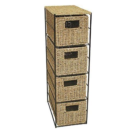 Woodluv 4 Drawer Seagrass Tower Storage Unit With Chrome Wire Fram