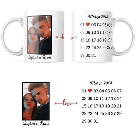 Caneca calendário do Amor personalizada dia dos namorados foto e