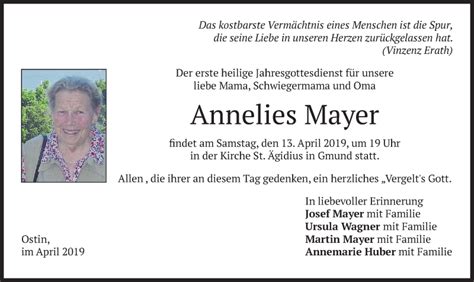 Traueranzeigen Von Annelies Mayer Trauer Merkur De