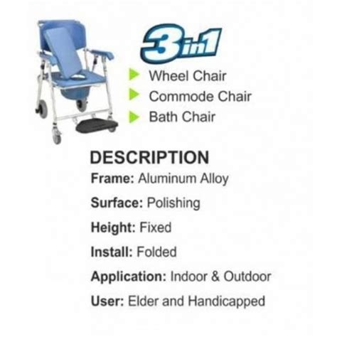 Lightweight Foldable Aluminium Roll Over Shower Commode Chair