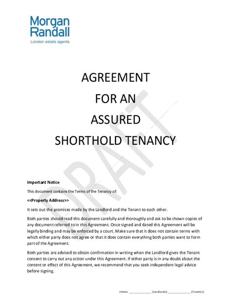 Fillable Online Example Agreement For An Assured Shorthold Tenancy Fax