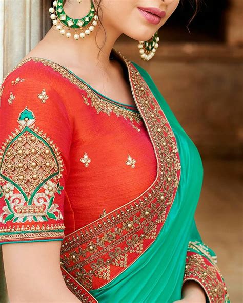 Contrasting Blouse Colors With Green Sarees 11 • Keep Me Stylish