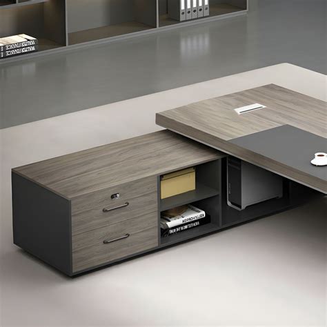 Modern Black Office Desk Executive with Pedestal Base and CPU Storage ...