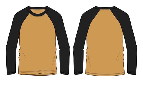 Two Tone Color Raglan Long Sleeve T Shirt Technical Fashion Flat Sketch