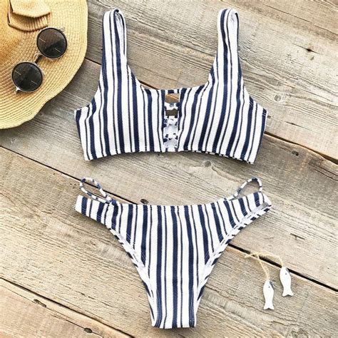 Cupshe Ballad Stripe Bikini Set Women S Fashion Swimwear Bikinis Swimsuits On Carousell