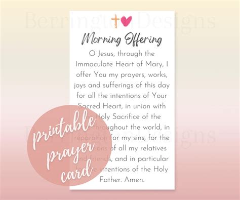 Morning Offering Prayer Card Printable Prayer Card Catholic Etsy