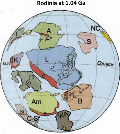 The palaeomagnetically derived supercontinent Rodinia at 1.04 Ga. A... | Download Scientific Diagram