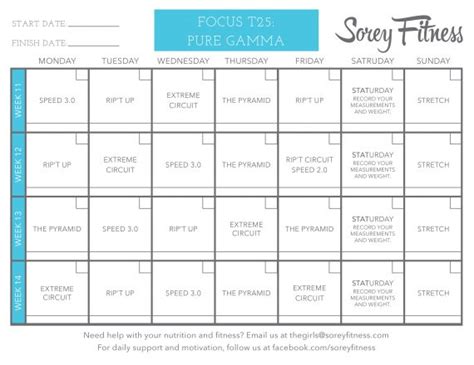 T25 Schedule | Printable T25 Calendar & Equipment Needed