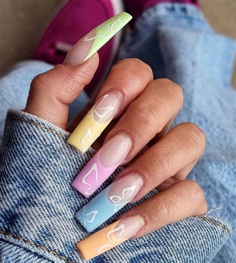 40 The Most Beautiful Easter Nails Pastel French Nail Art With White Outline Butterfly I Take