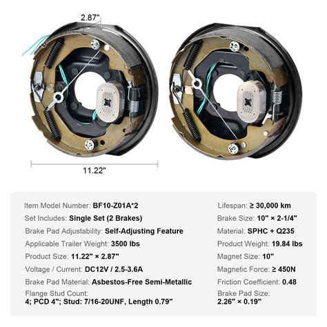 Vevor Electric Trailer Brake Assembly 10 X 225 1 Pair Self