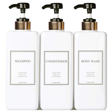 Harra Home Modern Gold Design Pump Bottle Set Oz Refillable Shampoo