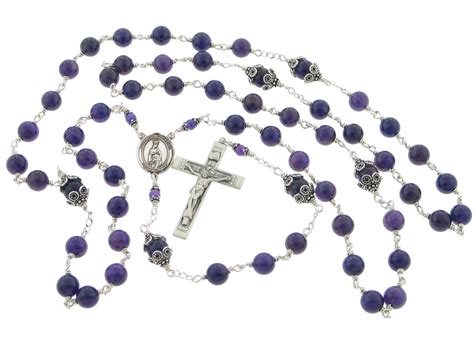 Handmade Fatima Sterling Silver Amethyst Rosary