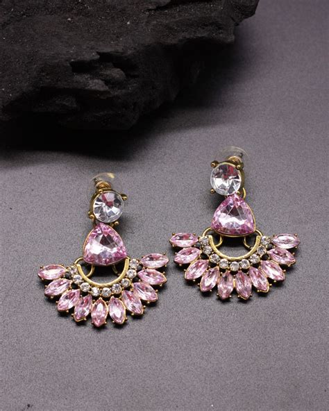 Pink Crystal Drop Earrings By Chic Mela The Secret Label