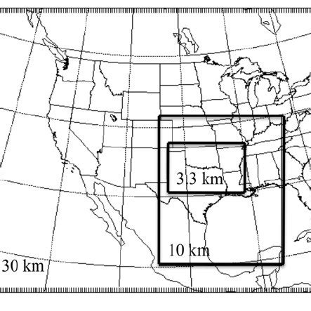 WRF ARW Nested Domain Configuration And Horizontal Grid Spacing In Km