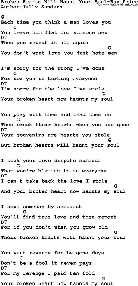 Country Music:Broken Hearts Will Haunt Your Soul-Ray Price Lyrics and ...