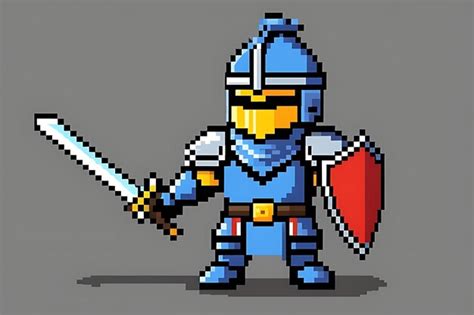 Premium AI Image A Pixel Art Knight With Helmet Sword And Shield