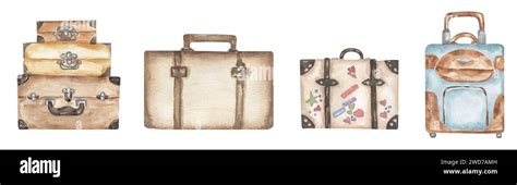 Watercolor Suitcases Set For Travel Clipart Hand Drawn Watercolor