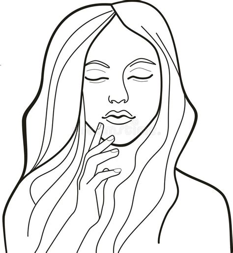 Jeune Belle Femme Touchant Son Visage Illustration De Vecteur