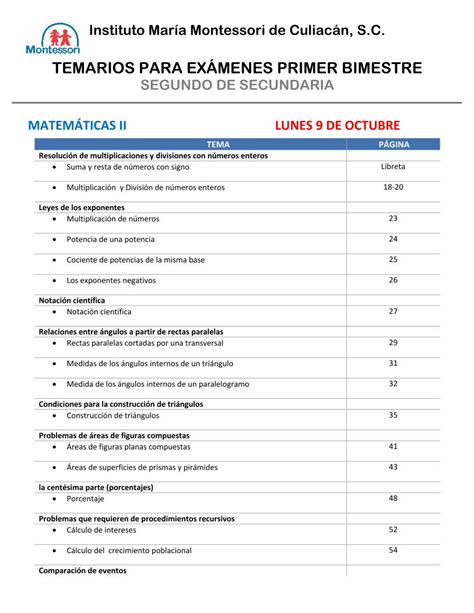 Pdf Temarios Para Ex Menes Primer Bimestre N Meros Romanos N Meros