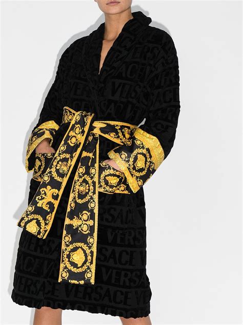 Versace Baroque Print Cotton Robe In Black Lyst