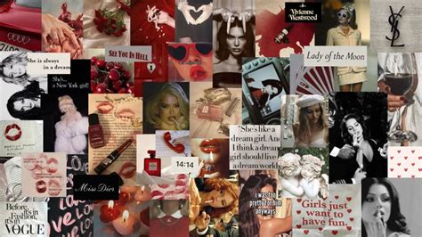 A Collage Of Photos With Red And White Images On Them Including Women