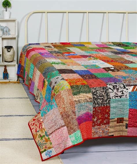 Bohemian Patchwork Quilt Kantha Quilt Handmade Vintage Quilts Boho King