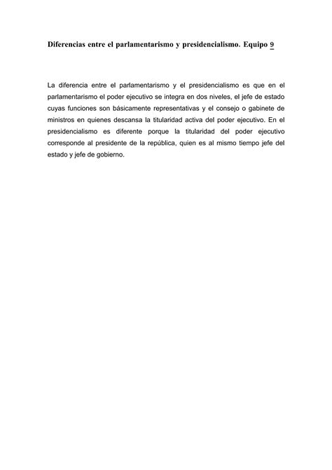 Diferencias Entre El Parlamentarismo Y Presidencialismo PDF