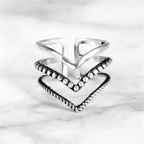 Triple Chevron Boho Ring Sterling Silver Boho Magic Jewelry