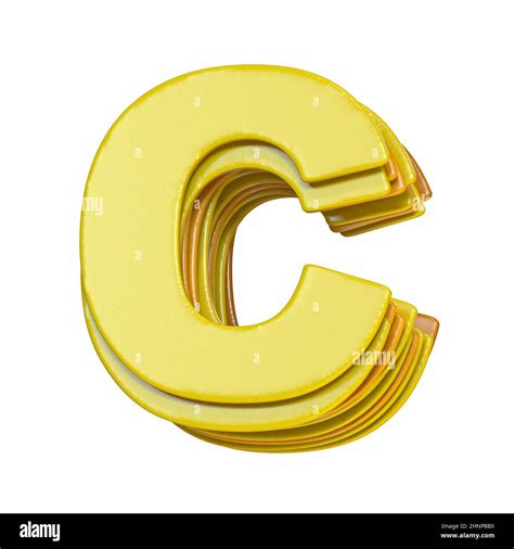 Yellow Font Letter C 3d Render Illustration Isolated On White