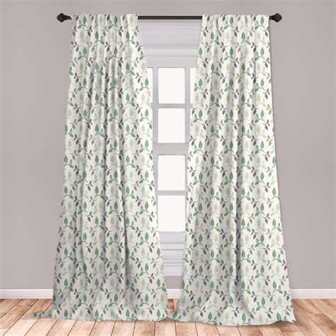 Leaf Curtains 2 Panels Set Tea Leaves With Ornamental Vintage Design