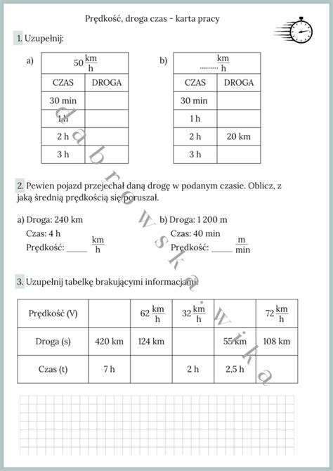 Prędkość droga i czas karta pracy Złoty nauczyciel