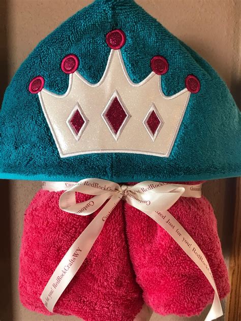 Glitter Crown Embroidered Hooded Towel Etsy