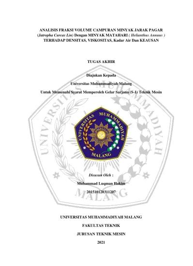 Tugas Akhir Diajukan Kepada Universitas Muhammadiyah Malang Untuk