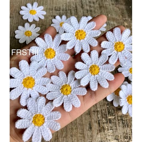 Crochet Daisy ดอกเดซี่ถัก เดซี่ไหมคอตตอน ดอกเดซี่ถักงานฝีมือ Diy ตกแต่ง