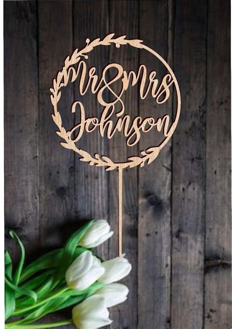 Rustic Wedding Cake Topper With Surname Personalized Mr Mrs Last Name