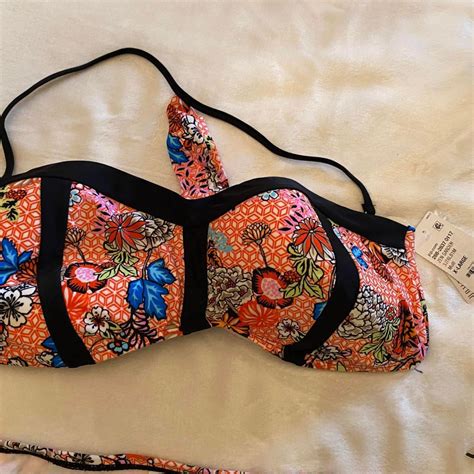 Nwt Black And Orange Print Bikini Zen Garden Size Xl Depop