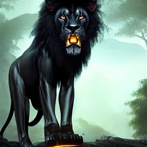 Beautiful Black Lion With Gold Lightnings On The Body Stable