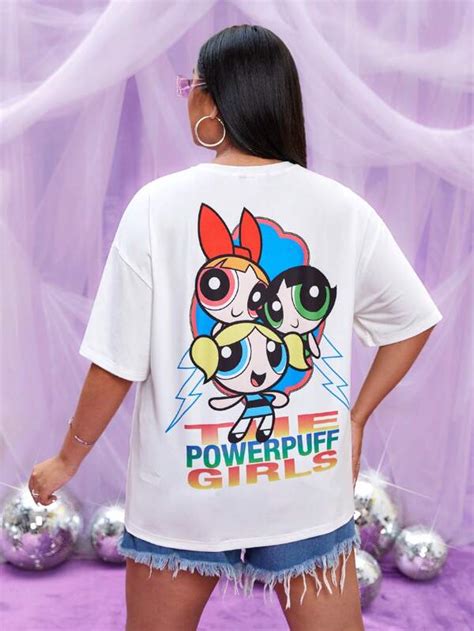 The Powerpuff Girls X Shein Plus Cartoon Graphic Drop Shoulder Tee