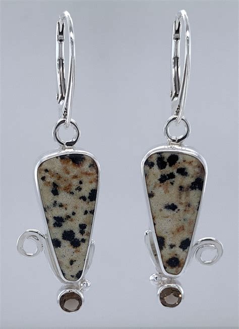 Dalmation Jasper And Smokey Quartz Silver Earrings Marilyn Greenwood