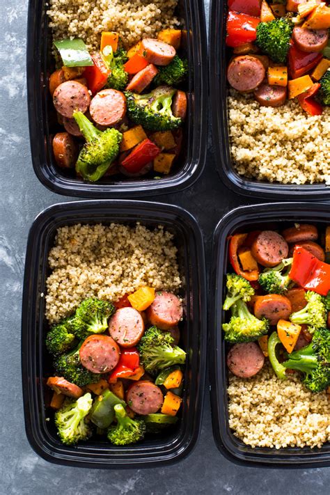 Roasted Sausage Veggies And Quinoa Meal Prep Gimme Delicious