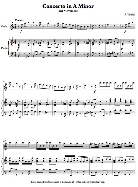 Vivaldi Concerto In A Minor Rd Mvt Sheet Music For Violin Notes