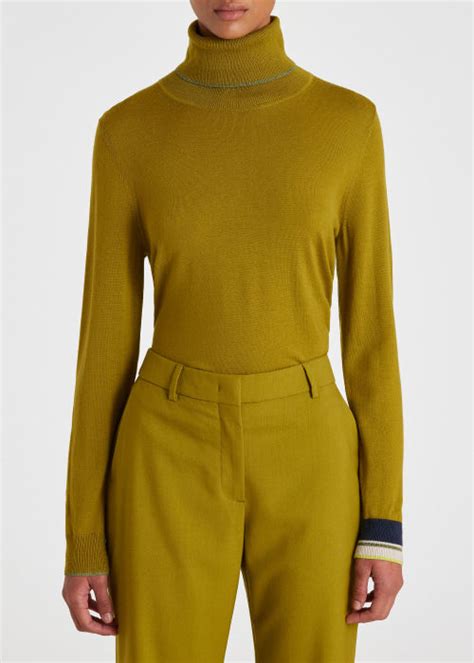 Womens Chartreuse Wool Blend Roll Neck Sweater